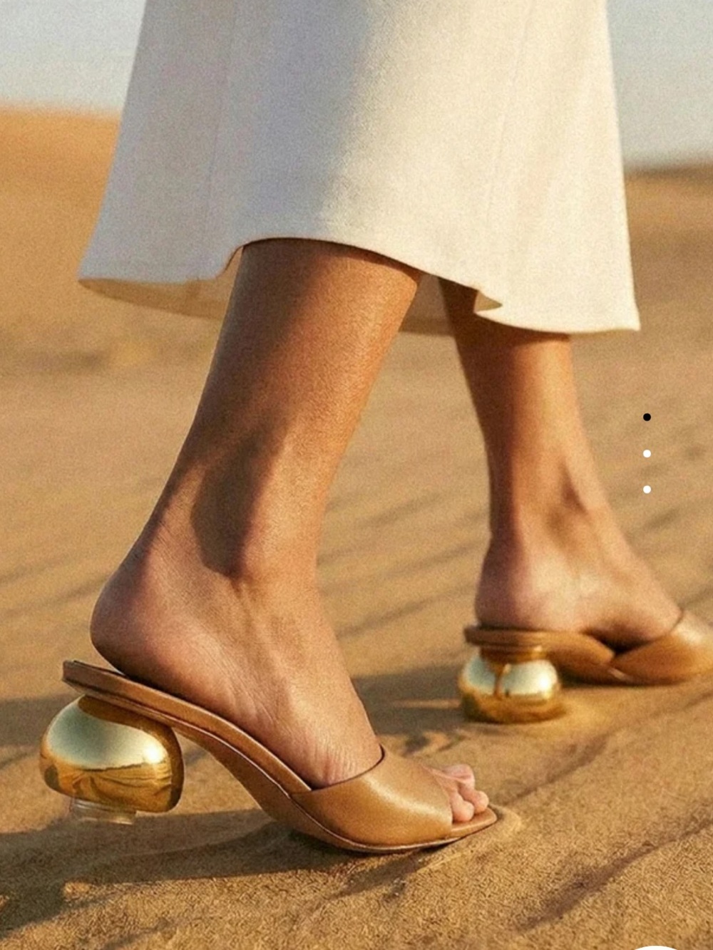Now Camel Leather Slide Sandals with Gold Sculpted Heel